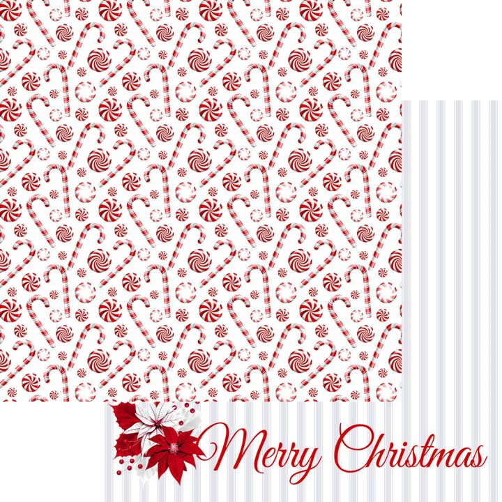 Peppermint Christmas Collection Merry Christmas 12 x 12 Double-Sided Scrapbook Paper - 15 Pack for wholesale by SSC Wholesale