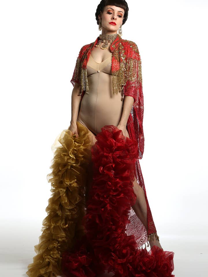 Talulah Blue - Wholesale Cape - Women's - Red & Gold Sequin Cape5