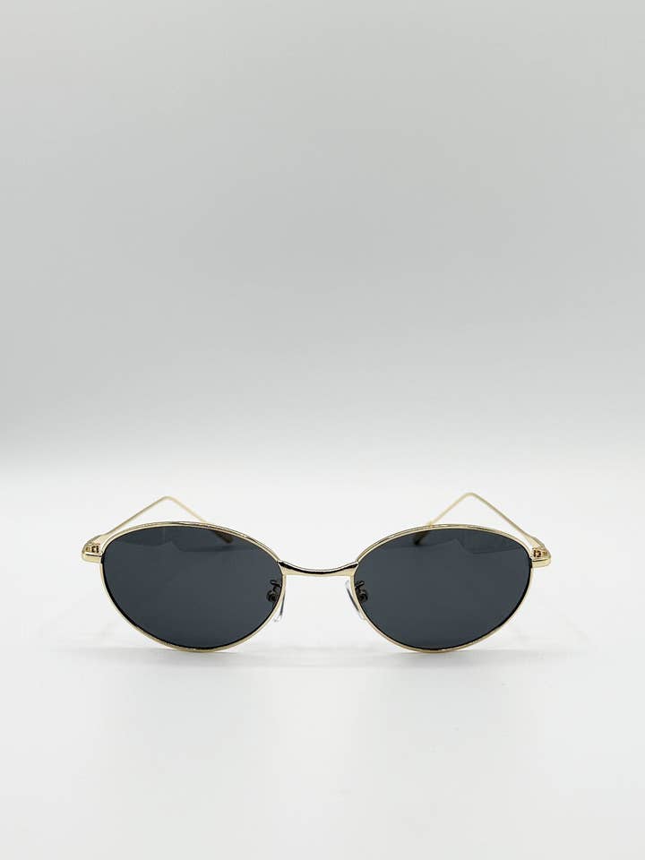 Metal Oval Cat Eye Sunglasses In Black for wholesale by AFA COLLECTIVE