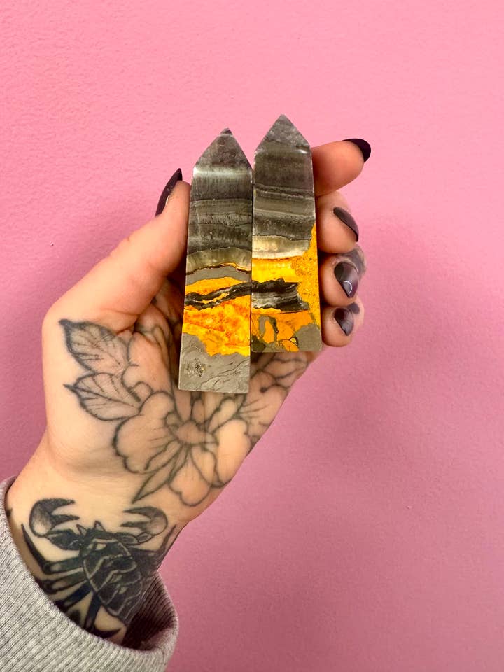 Natural Bumble Bee Jasper Tower for wholesale by Luxury House of Crystals