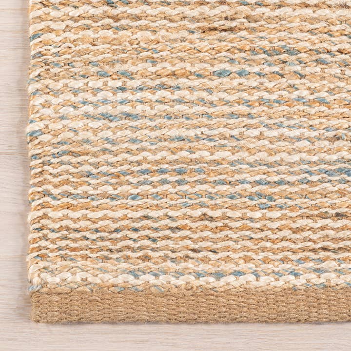 Blue Home Conservatory Mixed Stripe Handwoven Jute Area Rug for wholesale on Faire