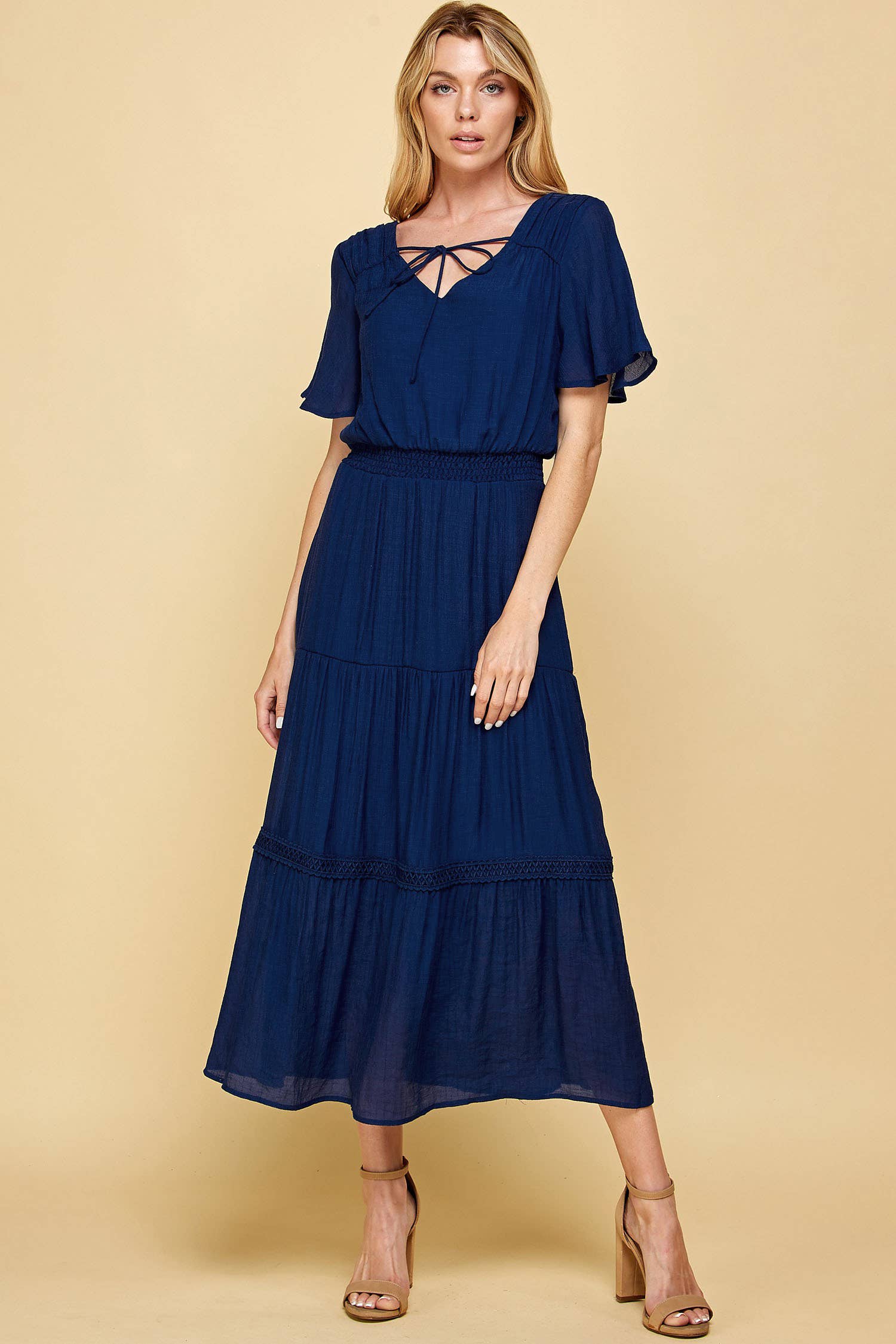 Winslow Collection - Vente Robe – femme - Robe maxi à volants en crochet avec ouverture clé, 9 couleurs, Y87291143