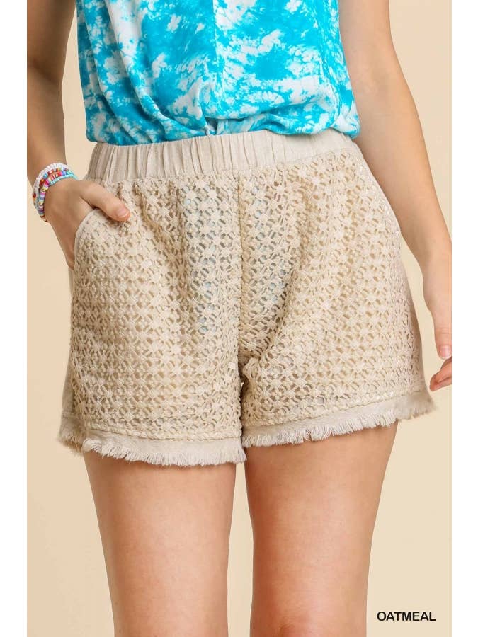 Vanilla Monkey - Wholesale Shorts - Women's - Linen Blend Crochet Elastic Waist Shorts