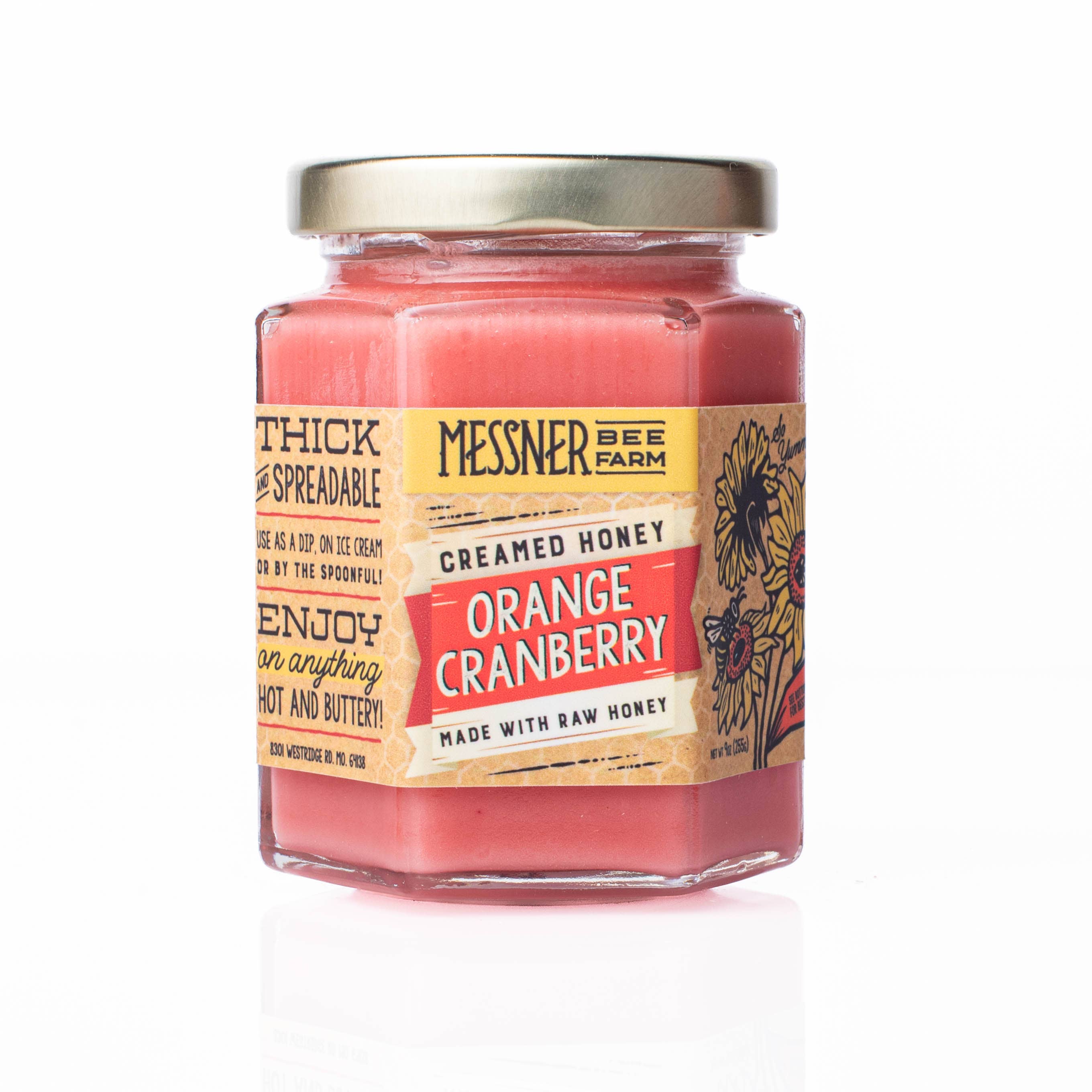 Messner Bee Farm - Wholesale Honey - Orange Cranberry Creamed Honey / 9oz. / Kansas City