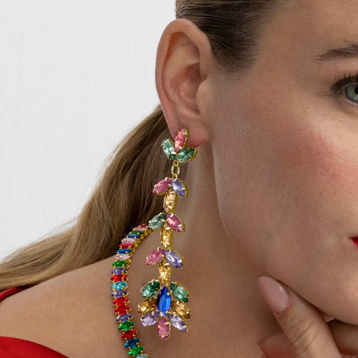 Luxenter - Wholesale Dangle Earrings - Pendientes con Cristal Multicolor acabado oro 18k - Durblai3