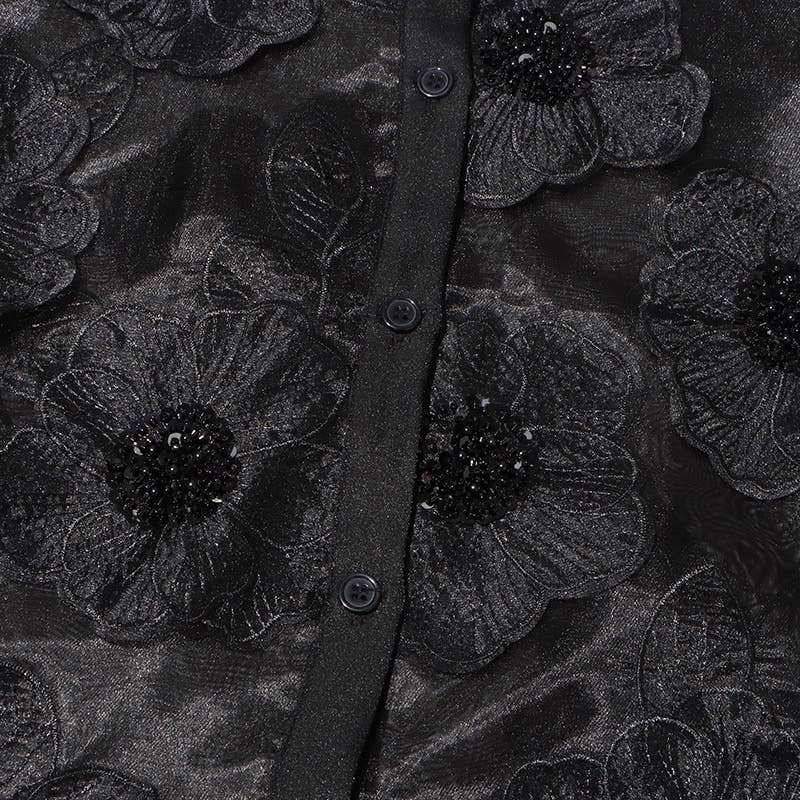 Productseeker - Vente Chemise à col boutonné – femme - Chemise en organza de luxe ST003 avec détails floraux en sequins 3D15