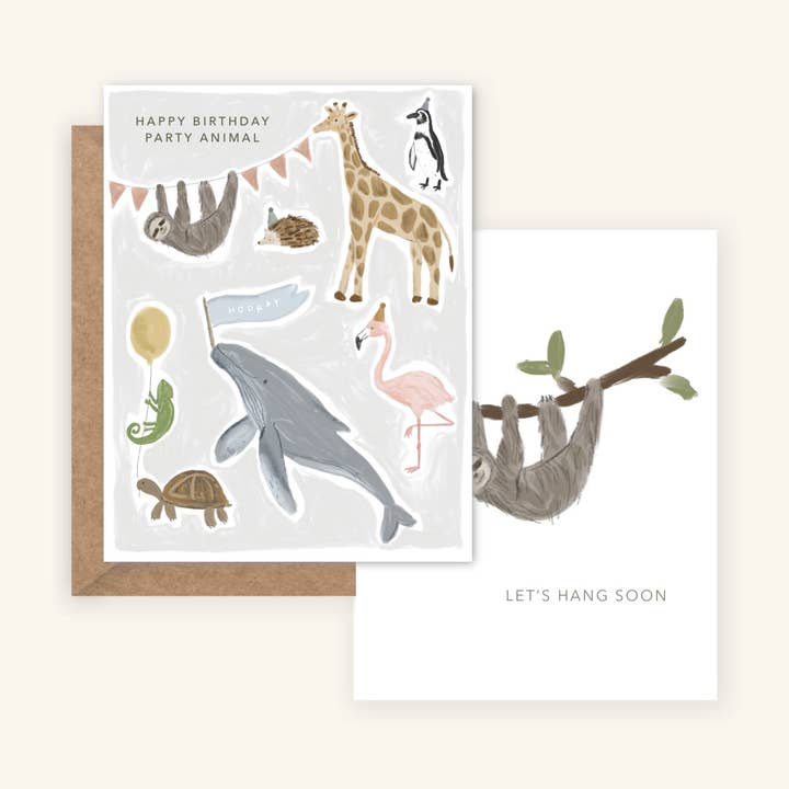 Happy Birthday Party Animal Eco-Friendly + Let's Hang Soon for wholesale by Golden Beam Co.