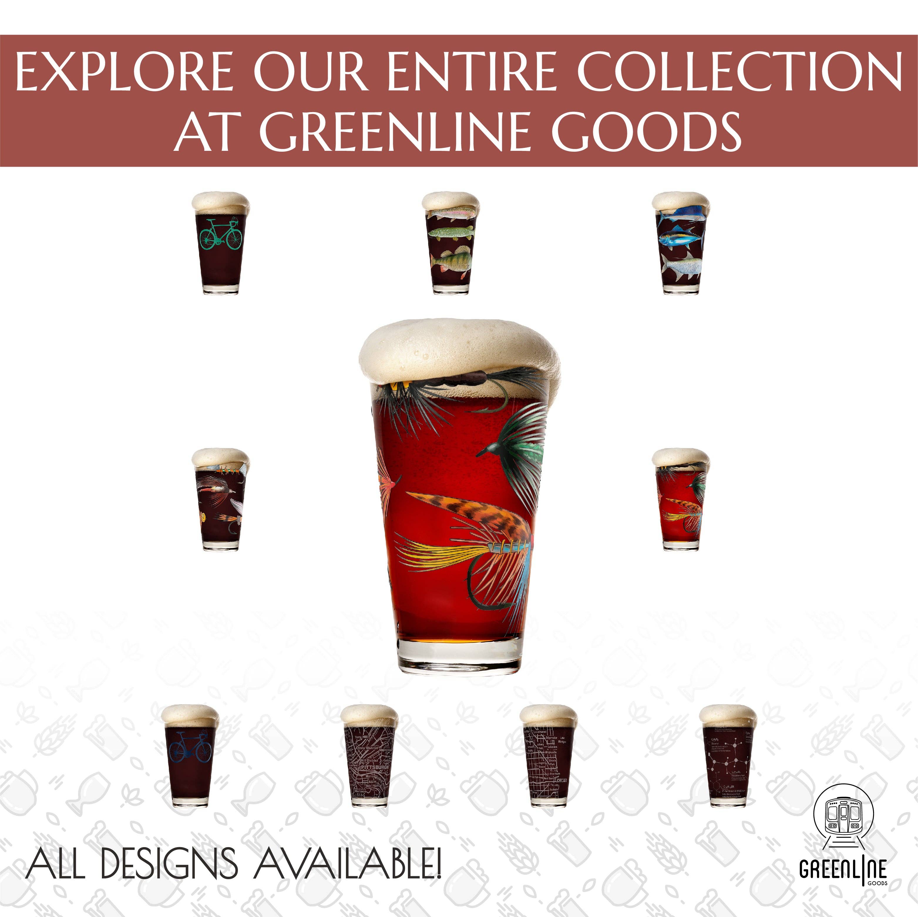 Greenline Goods - Wholesale Beer Glass/Mug - Fly Fishing Lures Beer Glass Set7