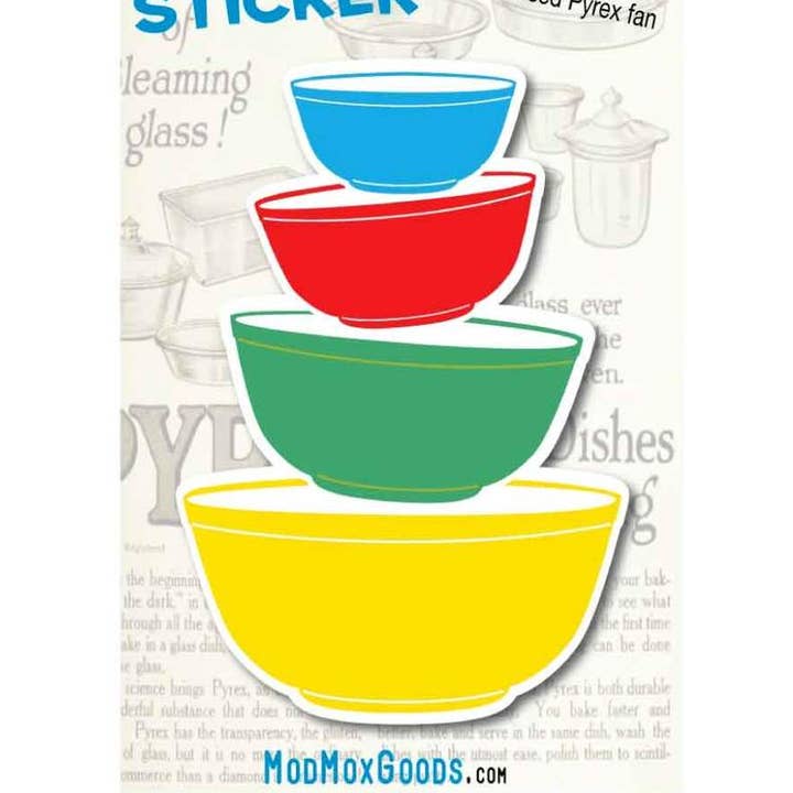 Sticker Pyrex Primary Colors Bowls for wholesale by ModMoxGoods