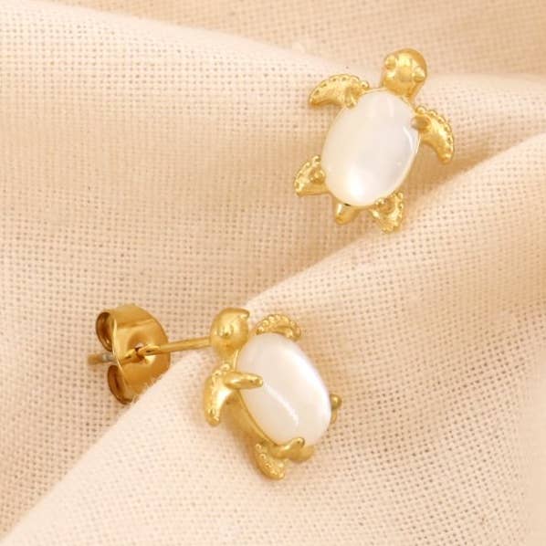 Lilas de Seine – wholesale Hängande örhängen – Örhängen i stål med sköldpadda och pärlemorkabochon 03241950