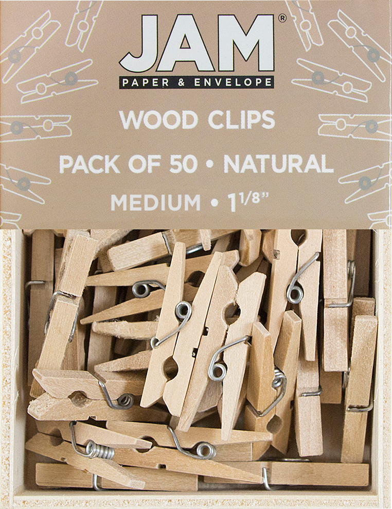 JAM PAPER - Wholesale Clothes Clips - Wood Clip Clothespins, Medium, 1 1/8 Inch, Natural, 50/Pack0