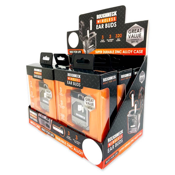 Novelty Brands - Wholesale Headphones - ROUGHNECK METAL BLUETOOTH WIRELESS EARBUDS- 6/DISPLAY