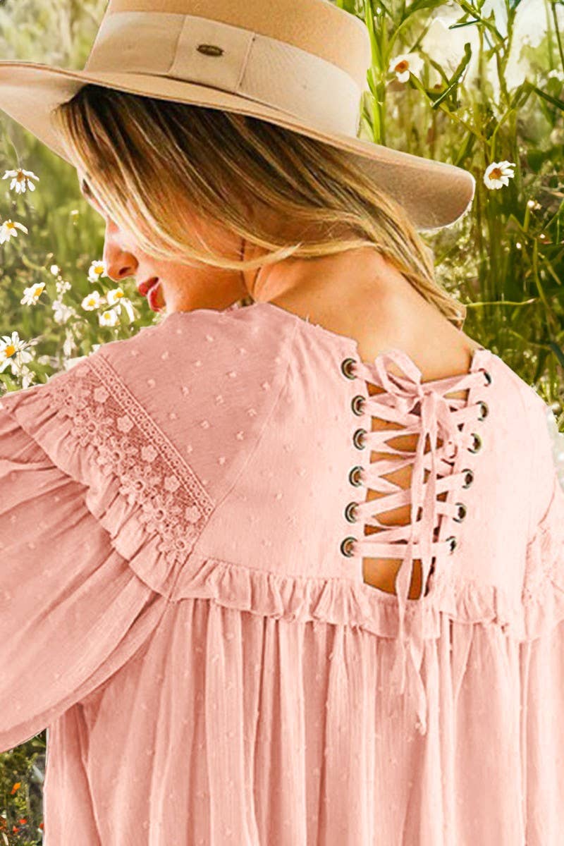 Vine & Love - Vendita all'ingrosso Camicetta - Donna - Camicetta con motivo a pois svizzeri con dettaglio posteriore con lacci VT3144813