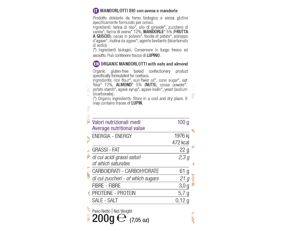 Stella Foods s.r.l. - Wholesale Snack Bar - Organic Gluten-Free Almond With Oats And Almonds 200G1