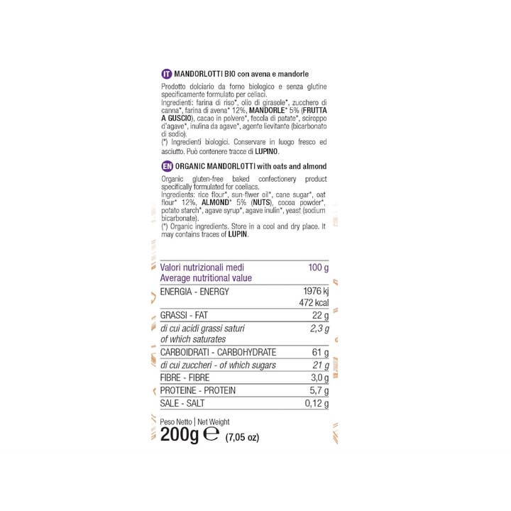 Stella Foods s.r.l. - Venta al por mayor Barrita de aperitivo - Galletas orgánicas sin gluten de avena y almendras 200 g1