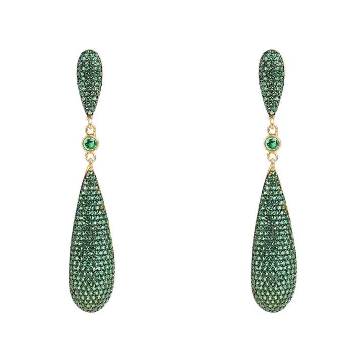Latelita - Wholesale Dangle Earrings - Latelita Coco`s Long Drop Earrings Emerald Green CZ