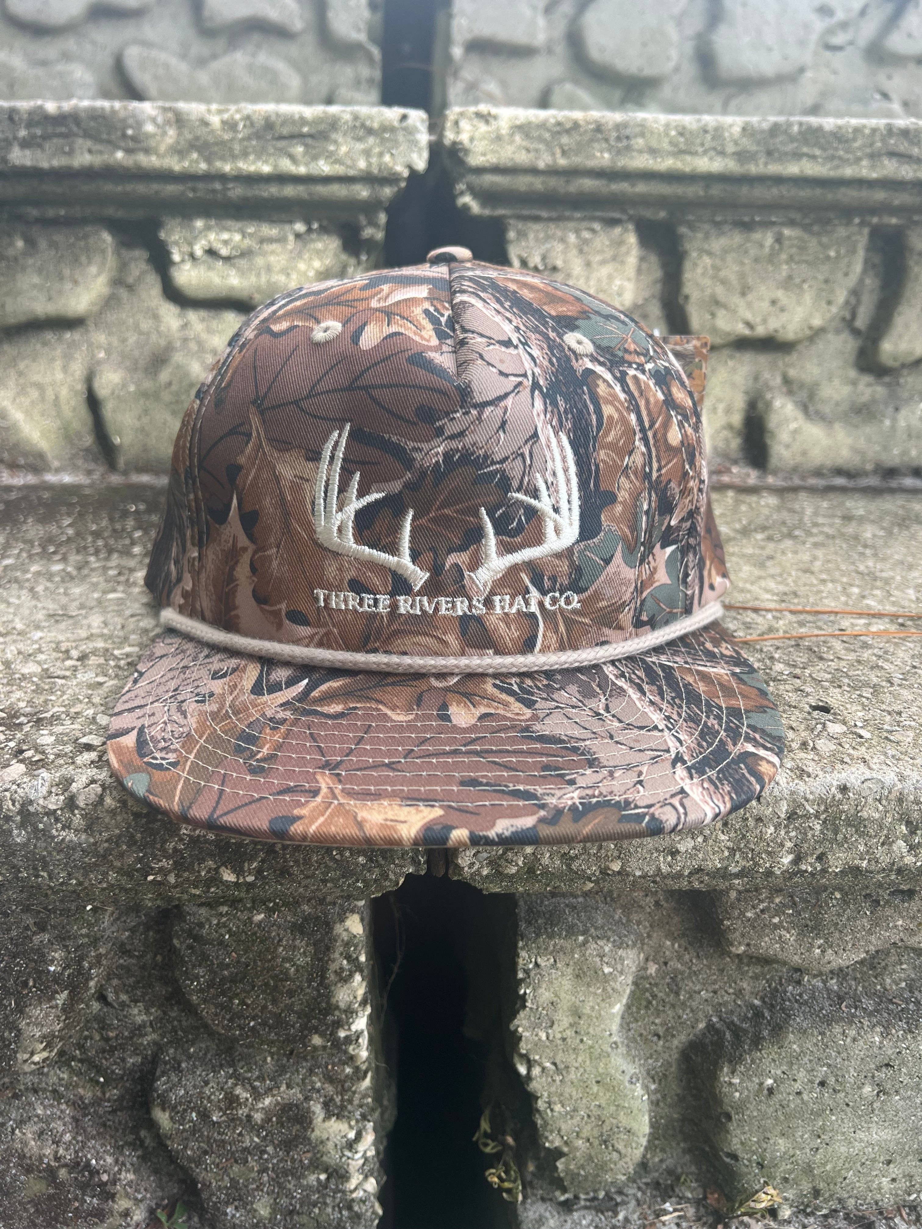 Three Rivers Hat Co. - Wholesale Flat Brim Cap - Unisex - Classic Whitetail Rack - Rope Snapback - Richardson 256p2