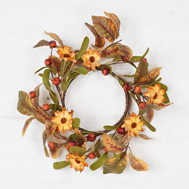 31650-12in(5)Wreath-Fall mix daisy w. ficus leaves and podka and other Purchase Wholesale fall candle ring. Free Returns & Net 60 Terms on Faire trending on Faire.