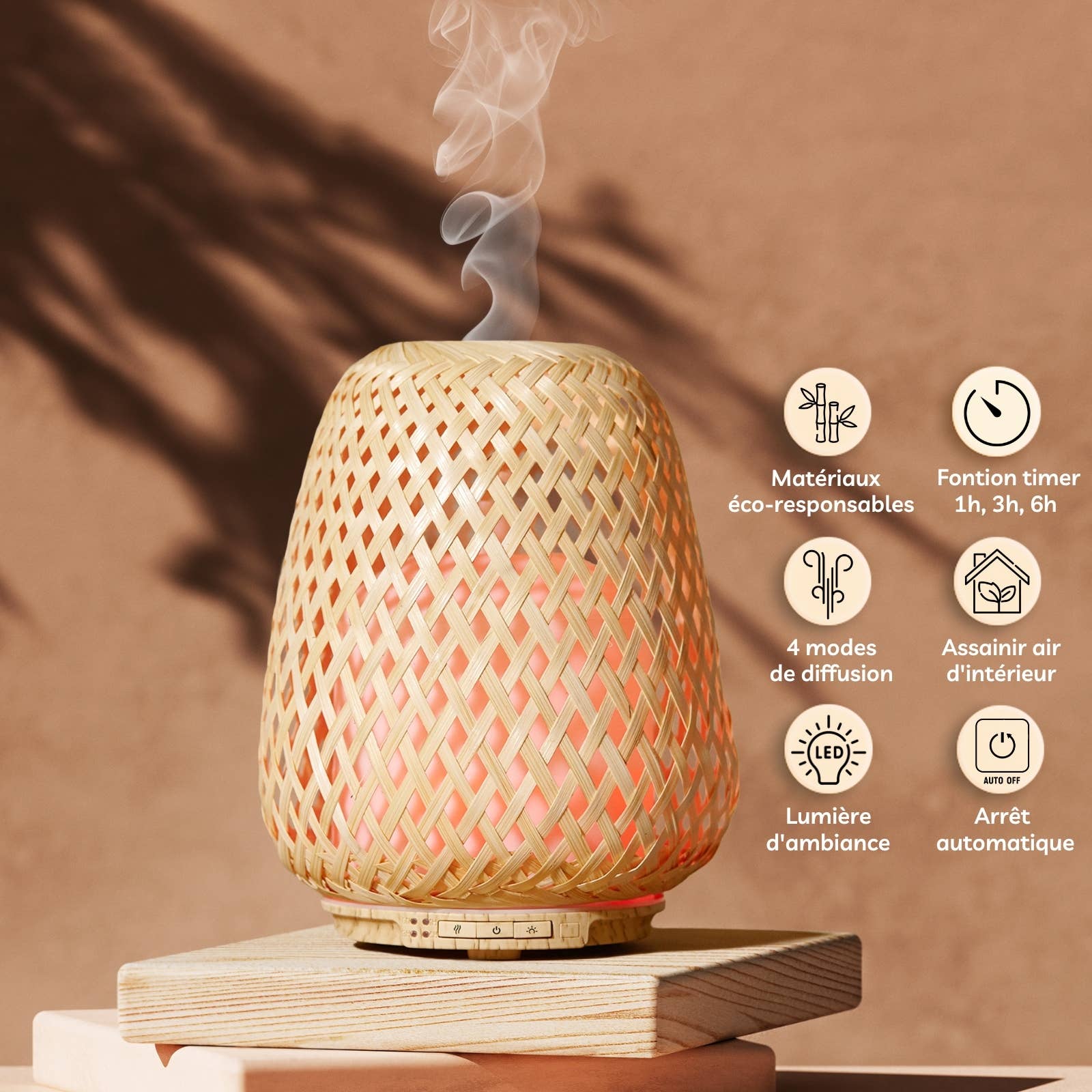 Zen'Arôme - Vente Diffuseur électronique - Diffuseur Huile Essentielle en Bambou Naturel Tressé Olaki1