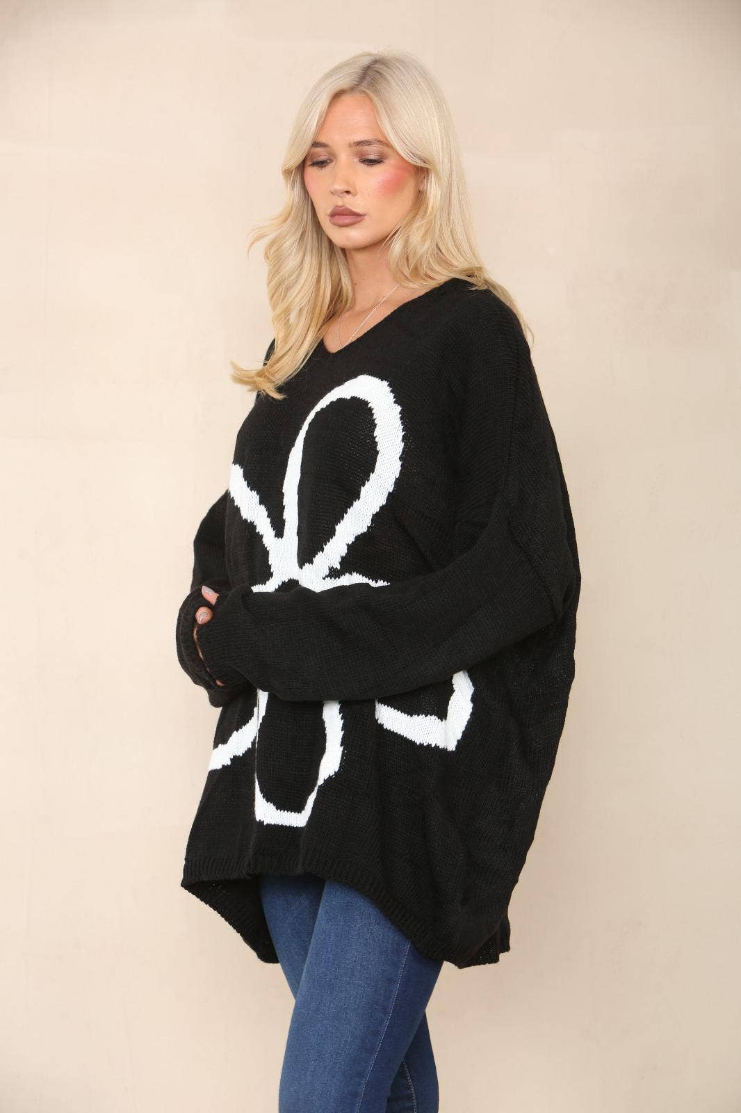 Miss Bold - Wholesale Tunic Sweater - Women's - Italian Oversized Floral Print Knitted Jumper Top4