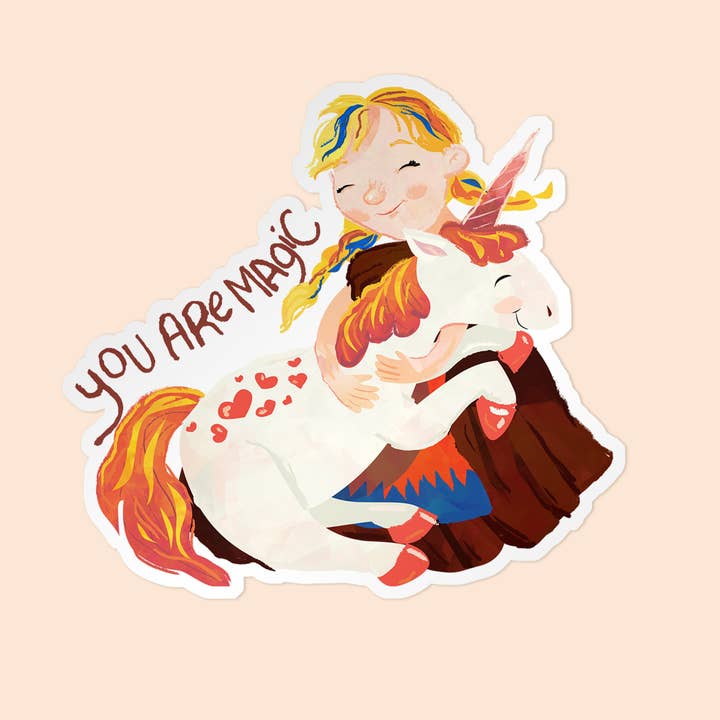 Autocollant d'encouragement You Are Magic Unicorn Friend || Imperméable, brillant, découpé, décalcomanie pour la vente par Megan Stringfellow