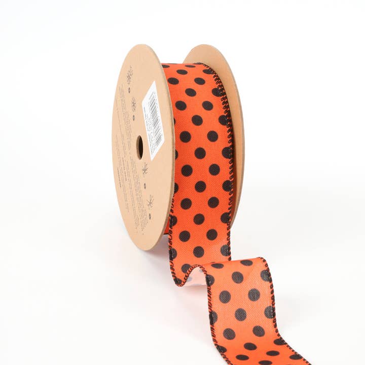 1 1/2" Faux Linen Wired Ribbon | Dot | 10 Yard Roll for wholesale by LA Ribbons Wholesale