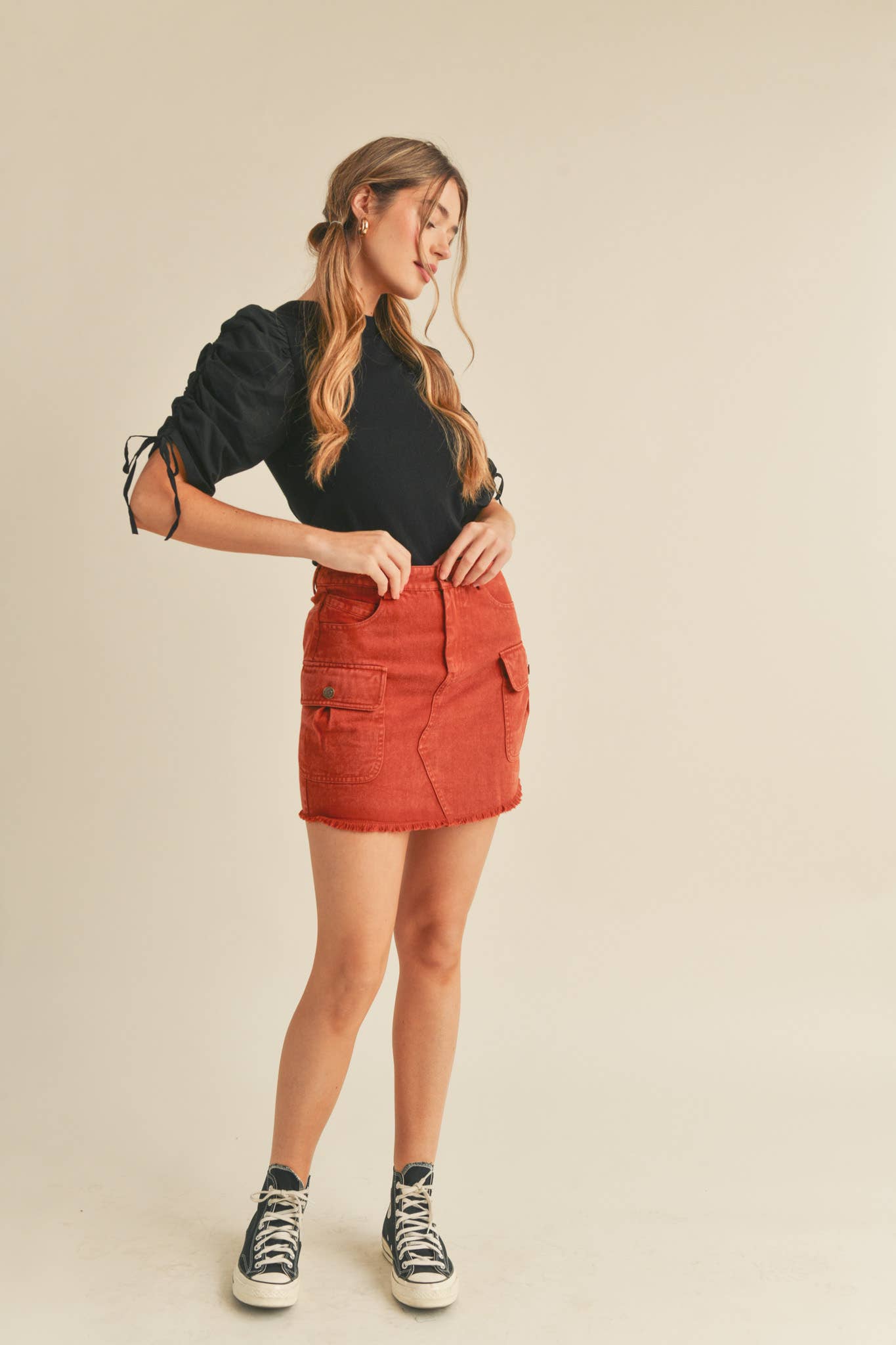 &MERCI - Wholesale Knit Top - Women's - RUCHED SLEEVE MIXED MEDIA TOP MSW246410