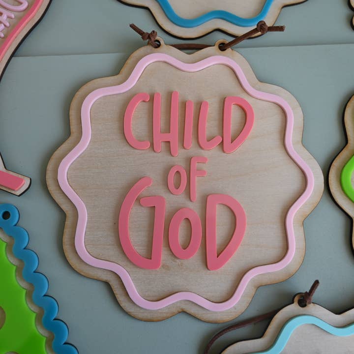 Child of God colour pop plaque for wholesale by Birch and tides