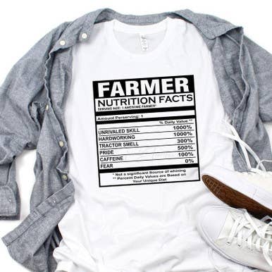 Farmer Nutrition Facts Sublimation Transfer for wholesale by Trendy Transfers