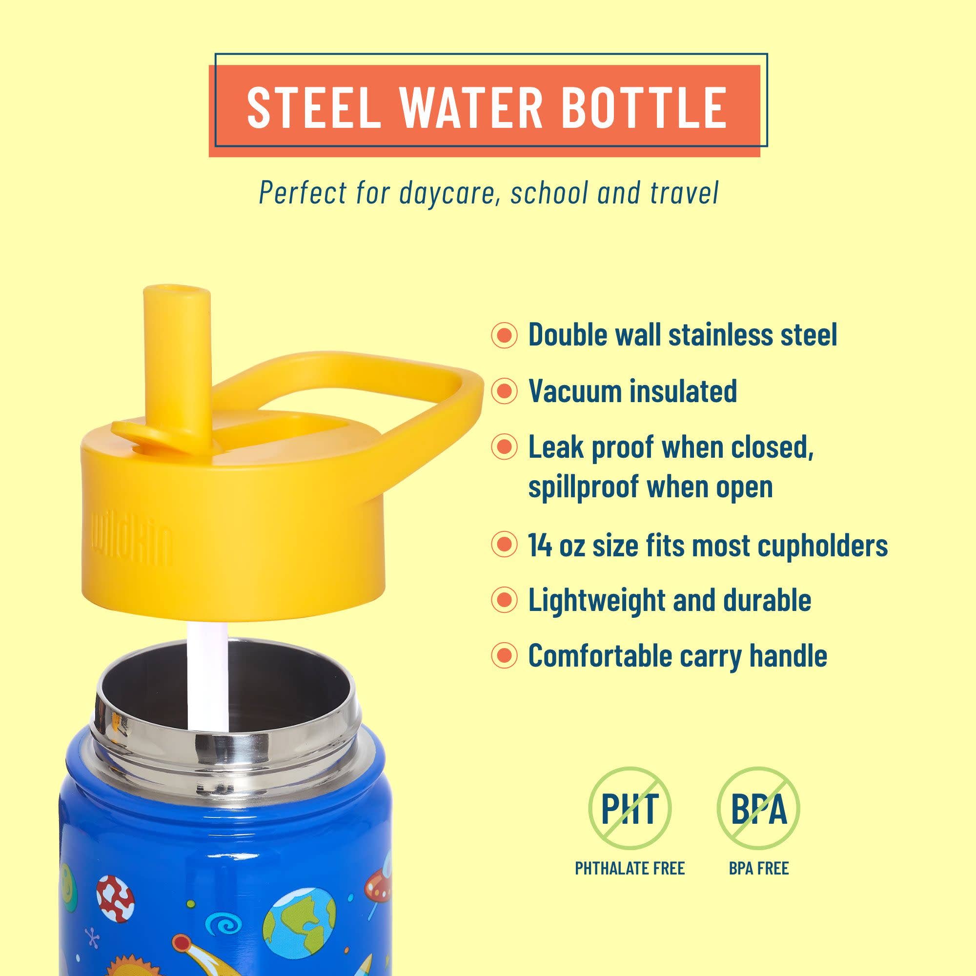 Wildkin - Wholesale Water Bottle - Out of this World 14 oz Steel Water Bottle1