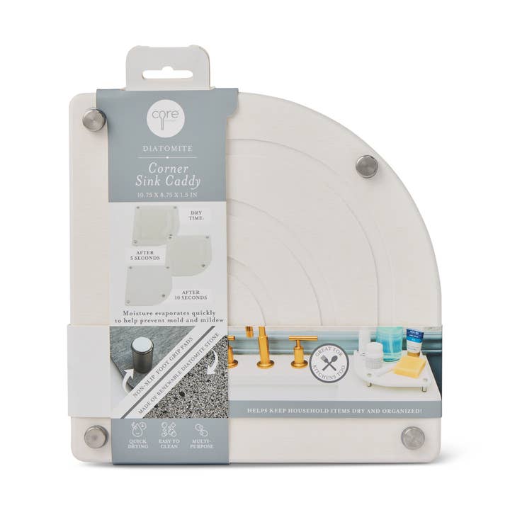 Corner Diatomite Sink Caddy - White for wholesale by Core Home