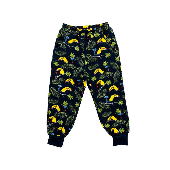 Warm pants with toucan print, blue for wholesale by Beek