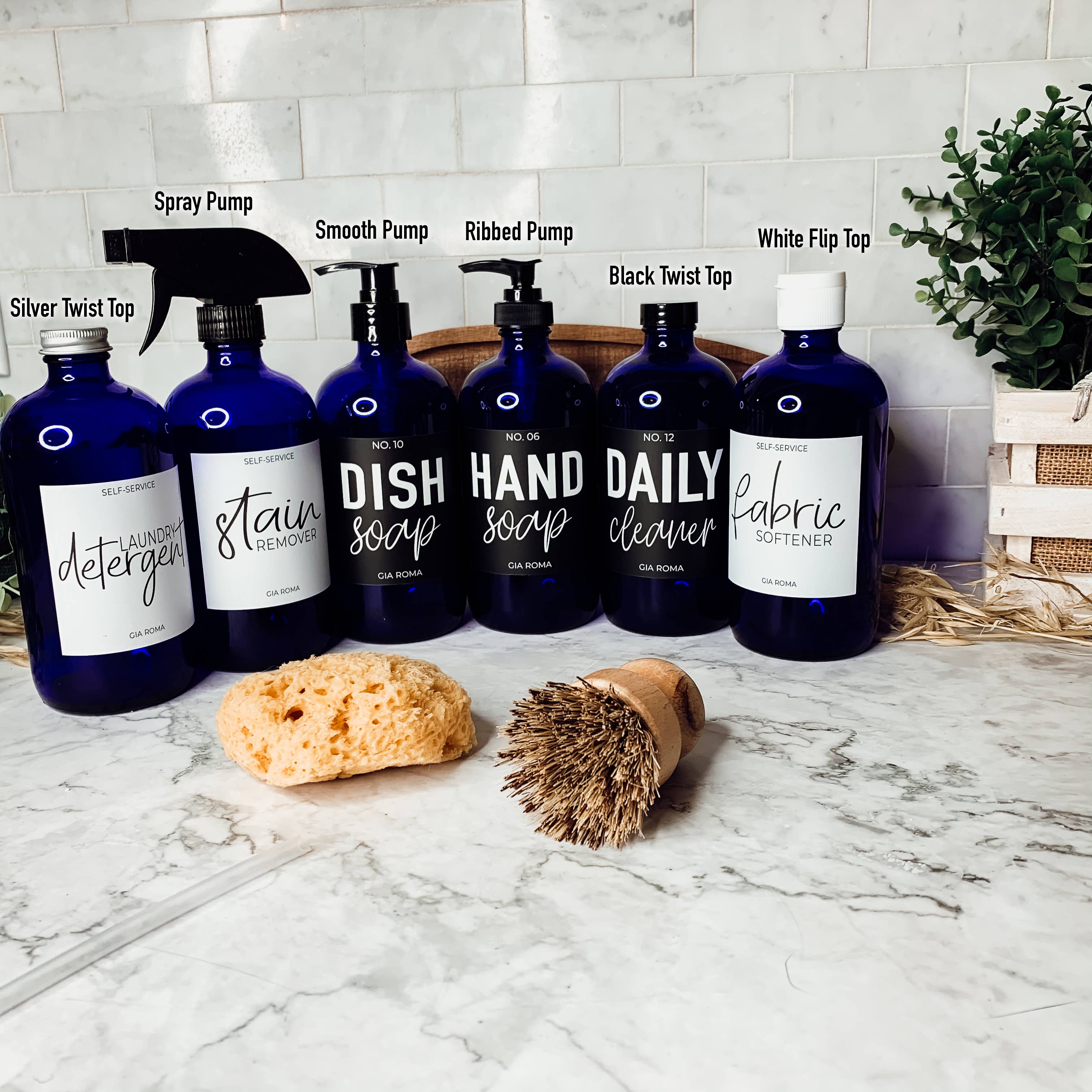 Gia Roma – wholesale Soap dispenser – Refillable Soap Dispensers for Home, 16oz Glass Blue Bottles6