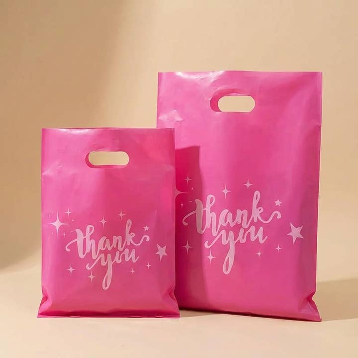 ByHome - Wholesale Gift Bag - 100pcs, Hot Pink Thank You Stars Cut-out handle PVC gift bag5