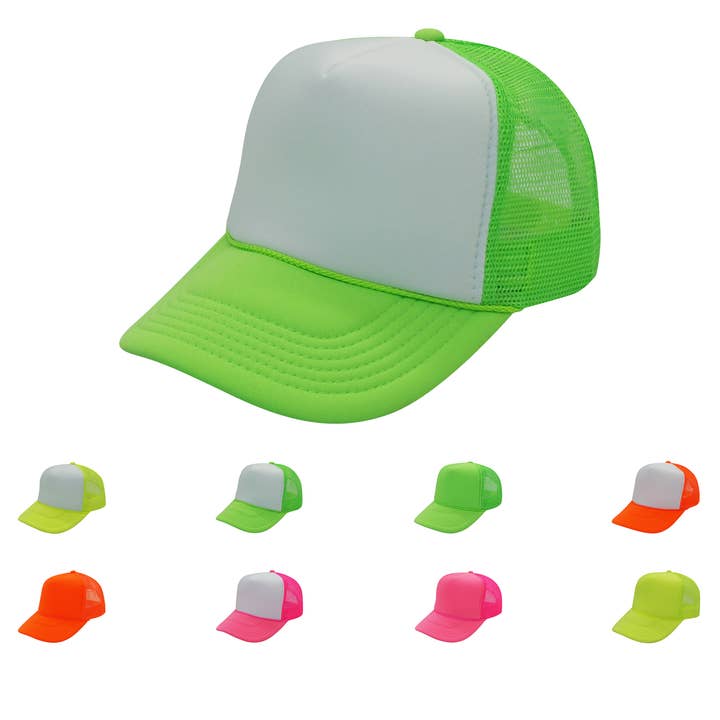 The Park Wholesale - Wholesale Trucker Hat - Unisex - Nissun Neon Color Foam Mesh Trucker Hats Caps, Blank Two Tone Snapbacks