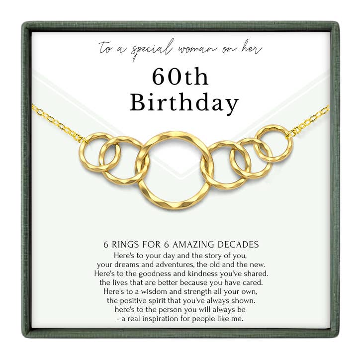 60th Birthday Jewelry Gift for Her - Gold 6 Ring Necklace for wholesale by hope love shine