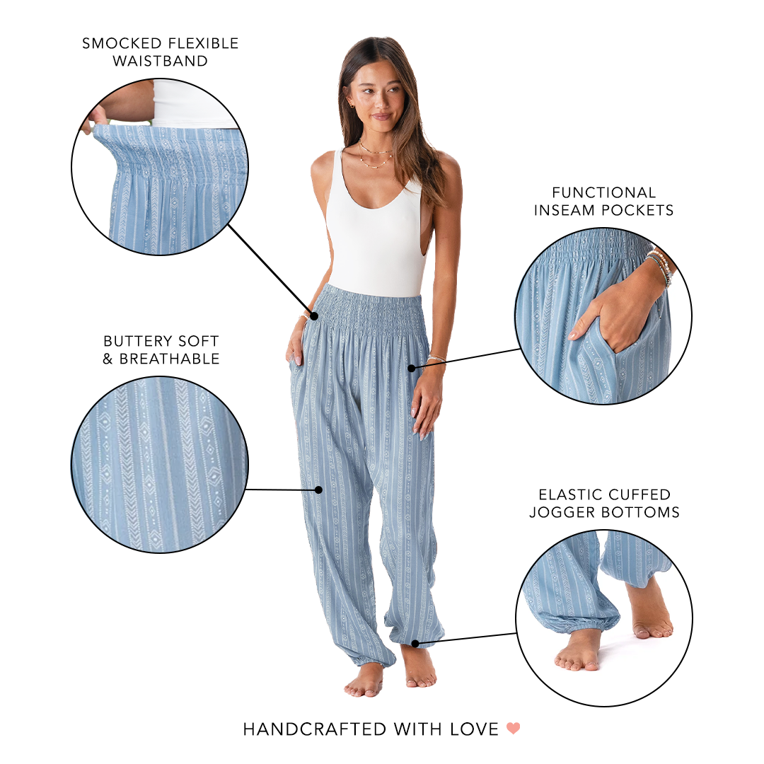 Lotus and Luna - Vendita all'ingrosso Pantalone - Donna - Pantaloni Harem Tribali Blu Denim con Tasche4