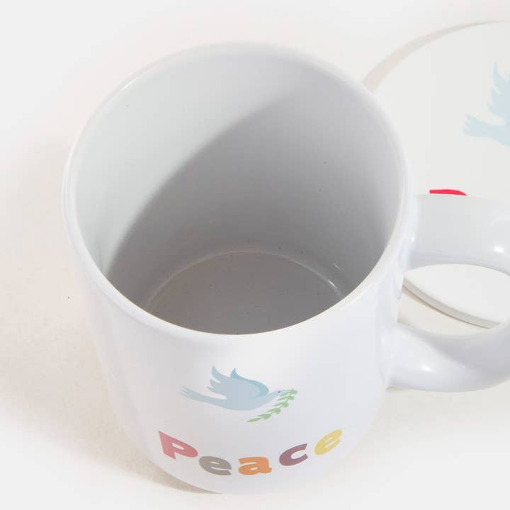 WHITE Peace Dove 15Oz Mug With Matching Coaster Gift Set for wholesale on Faire2