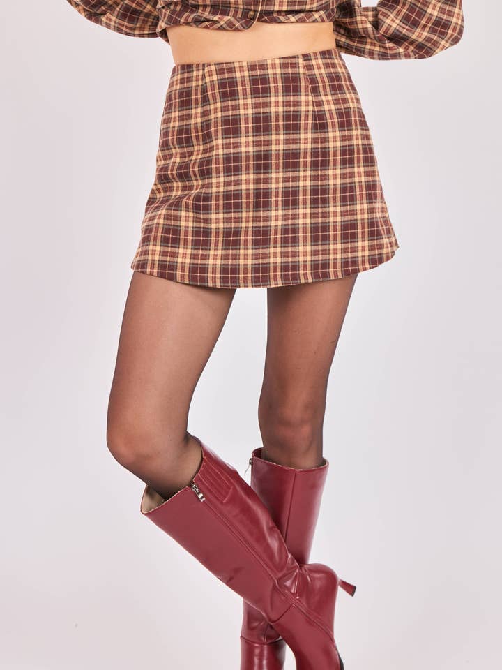 Enigma Mini Skort : BURGUNDY MULTI for wholesale by Sadie & Sage