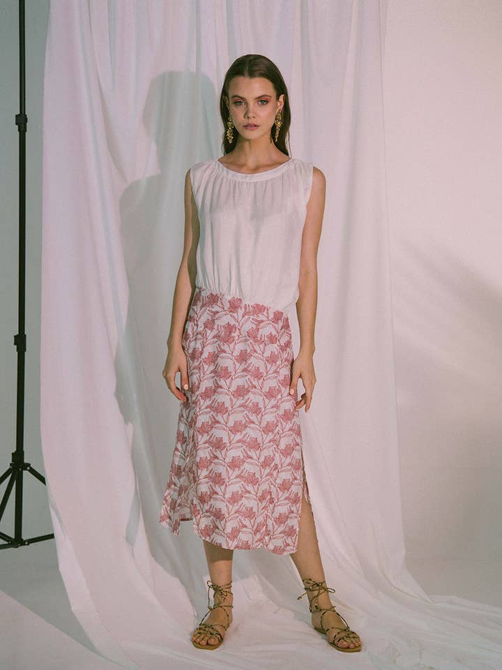 Vestido Midi Ágape em Canyon Rose Floral Print por atacado de Akosée