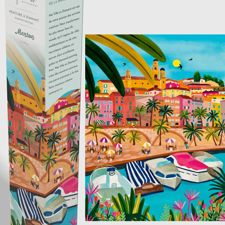 Menton aux couleurs pastel - Peinture en Diamant pour la vente par Ma Ville en Diamant