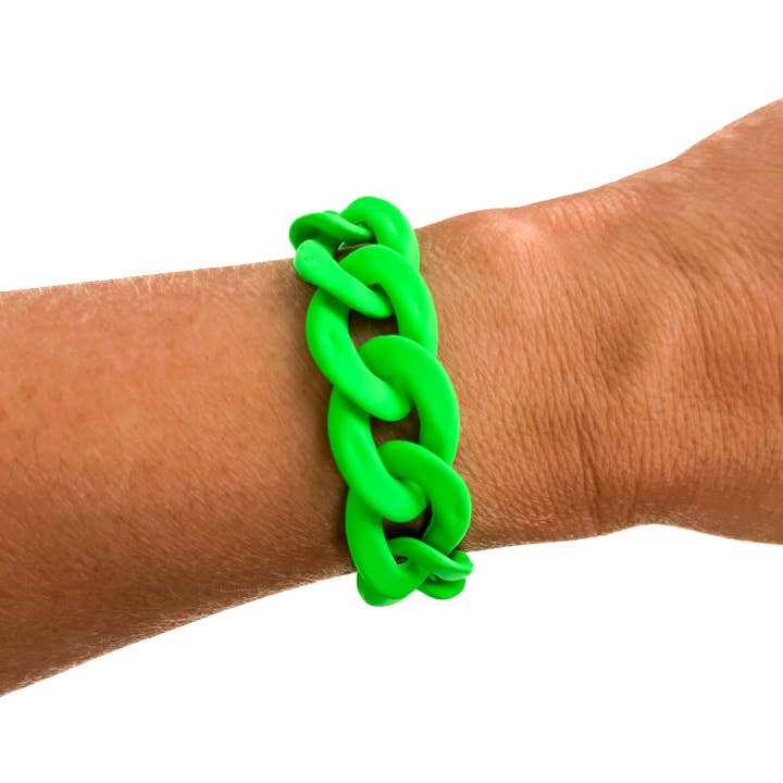 Savvy Bling - Wholesale Link & Chain Bracelet - Matte Neon Green Chunky Acrylic Chain Link Bracelet