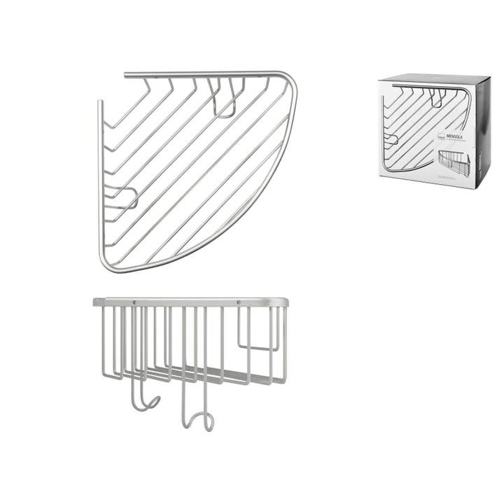 Anodized Aluminum Corner Shelf With Hooks for wholesale by H&H