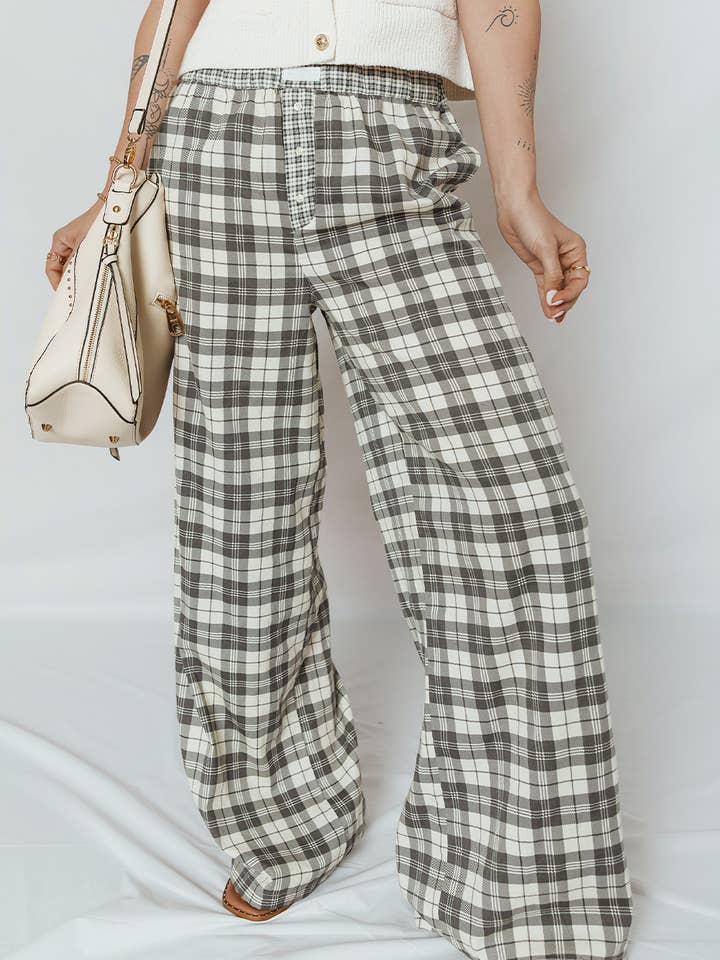Gray Plaid Wide Leg Casual Pants for wholesale on Faire3