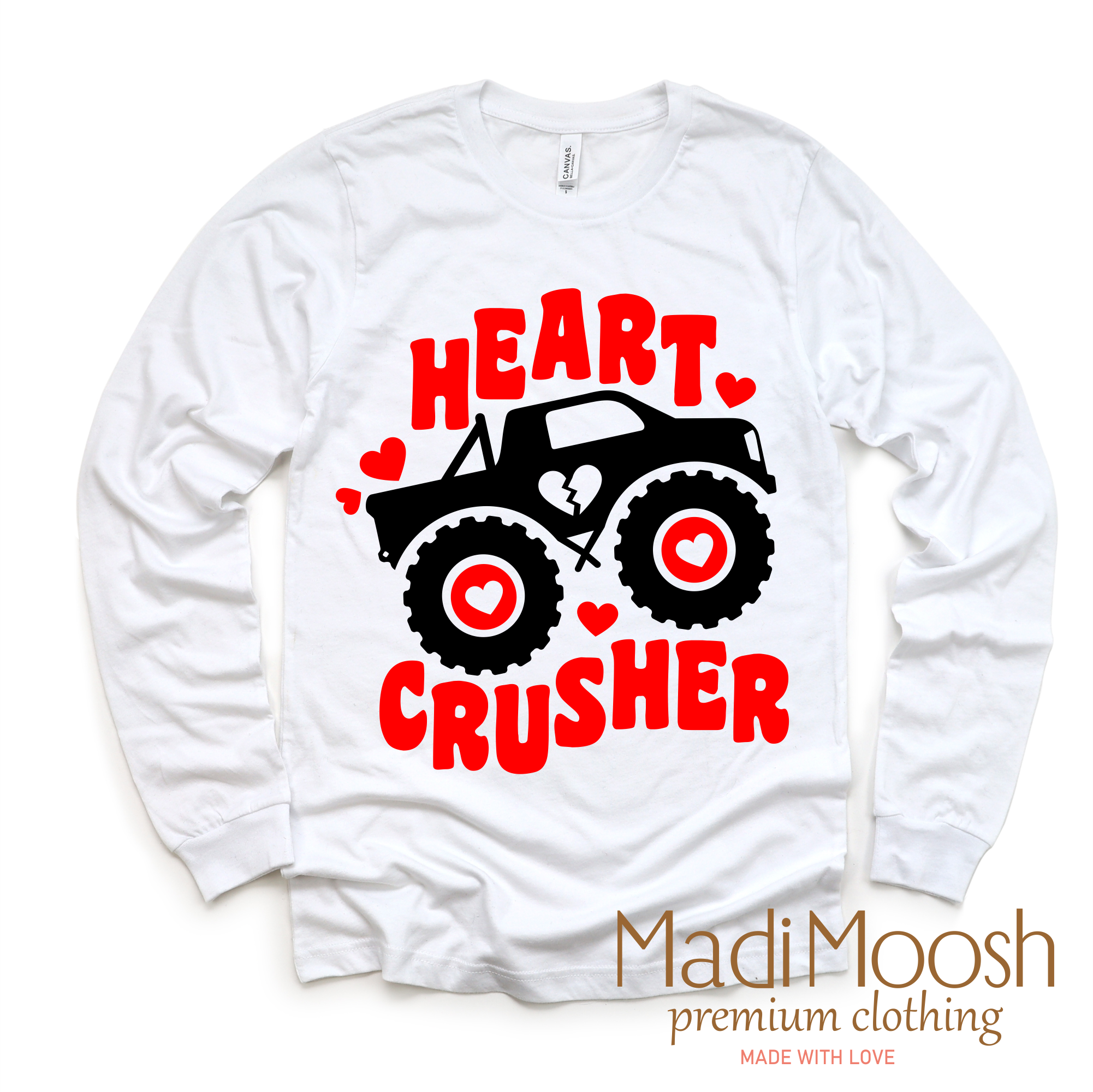 Madi Moosh - Vente T-shirt sérigraphié – enfant - T-shirt de Saint-Valentin Monster Truck Cœur Brisé - Tee de Saint-Valentin3
