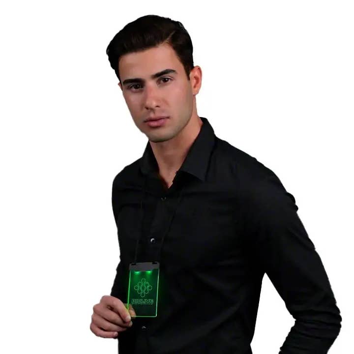 Grøn LED personlig skriv på klar plastbadgehalskæde for engroshandel hos Blinkee.com, LLC