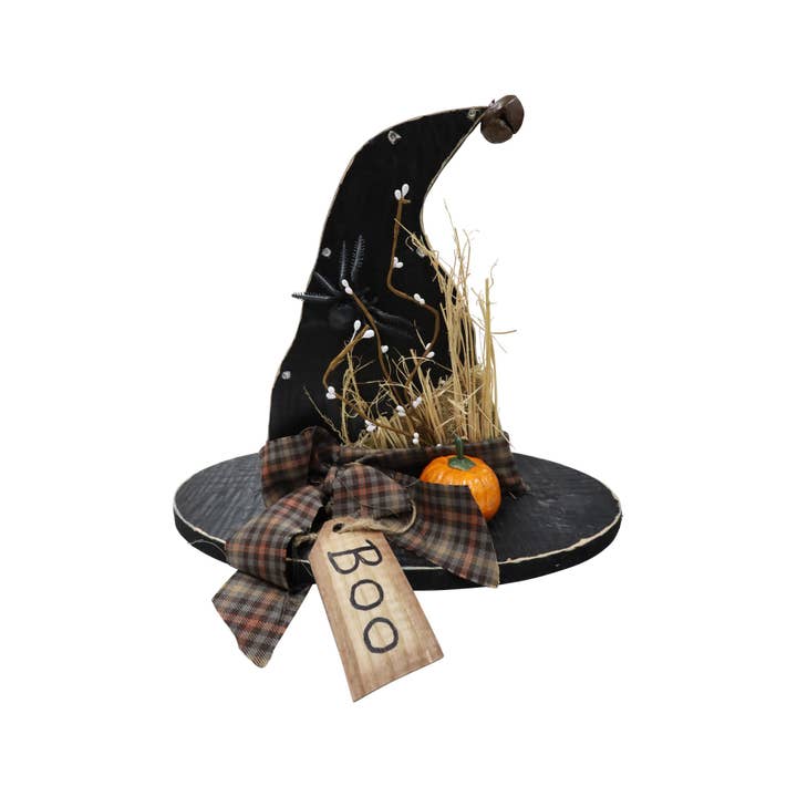 14" x 11.5" Light Up Wooden Witch Hat for wholesale by Tremont Floral Supplies