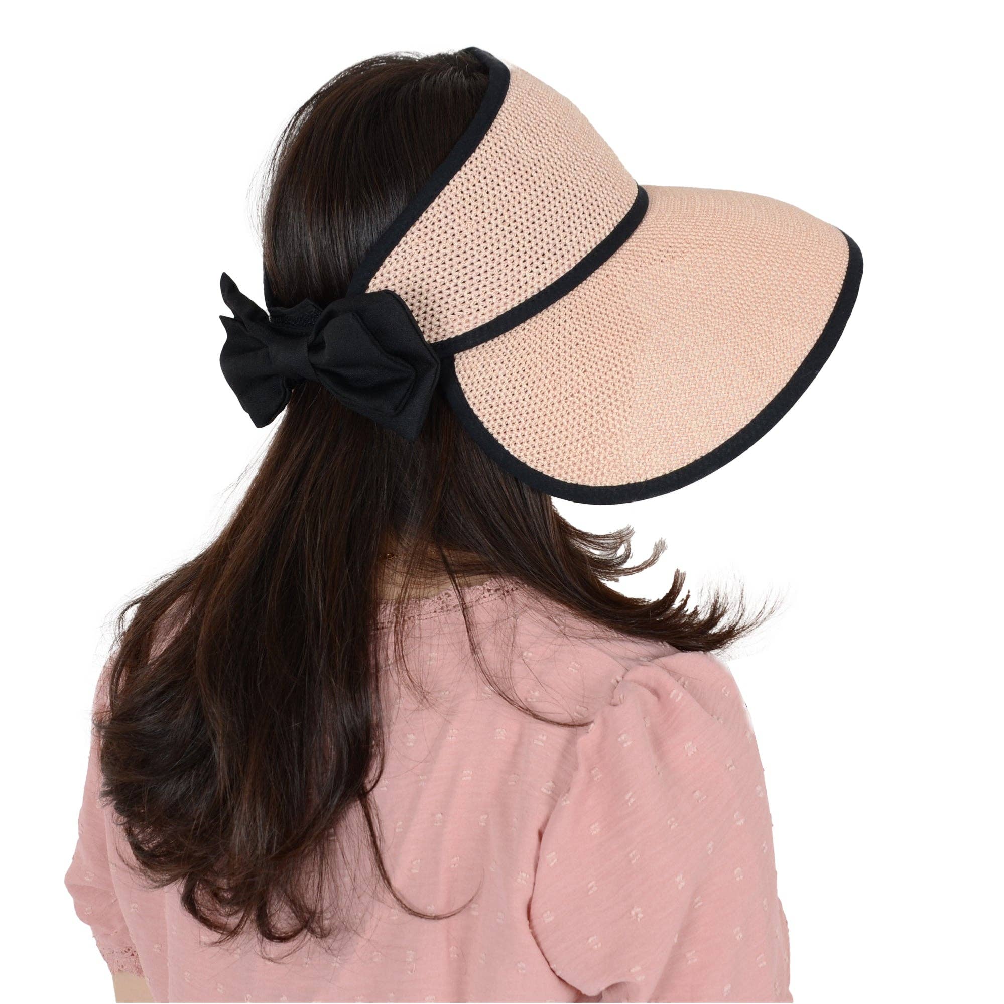 AK Brand – wholesale Visor – Women's – Women Roll-Up Straw Sun Visor with Bow Detail Adjustable Hat2