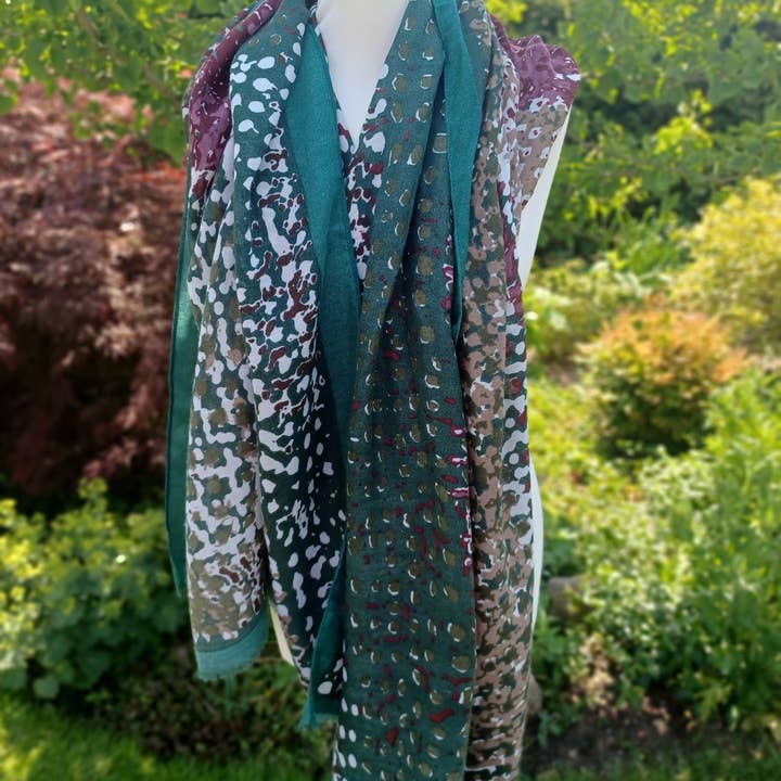 Foulard/ Sciarpa in viscosa e cotone, bordeaux verde per la vendita all'ingrosso da parte di perleperle