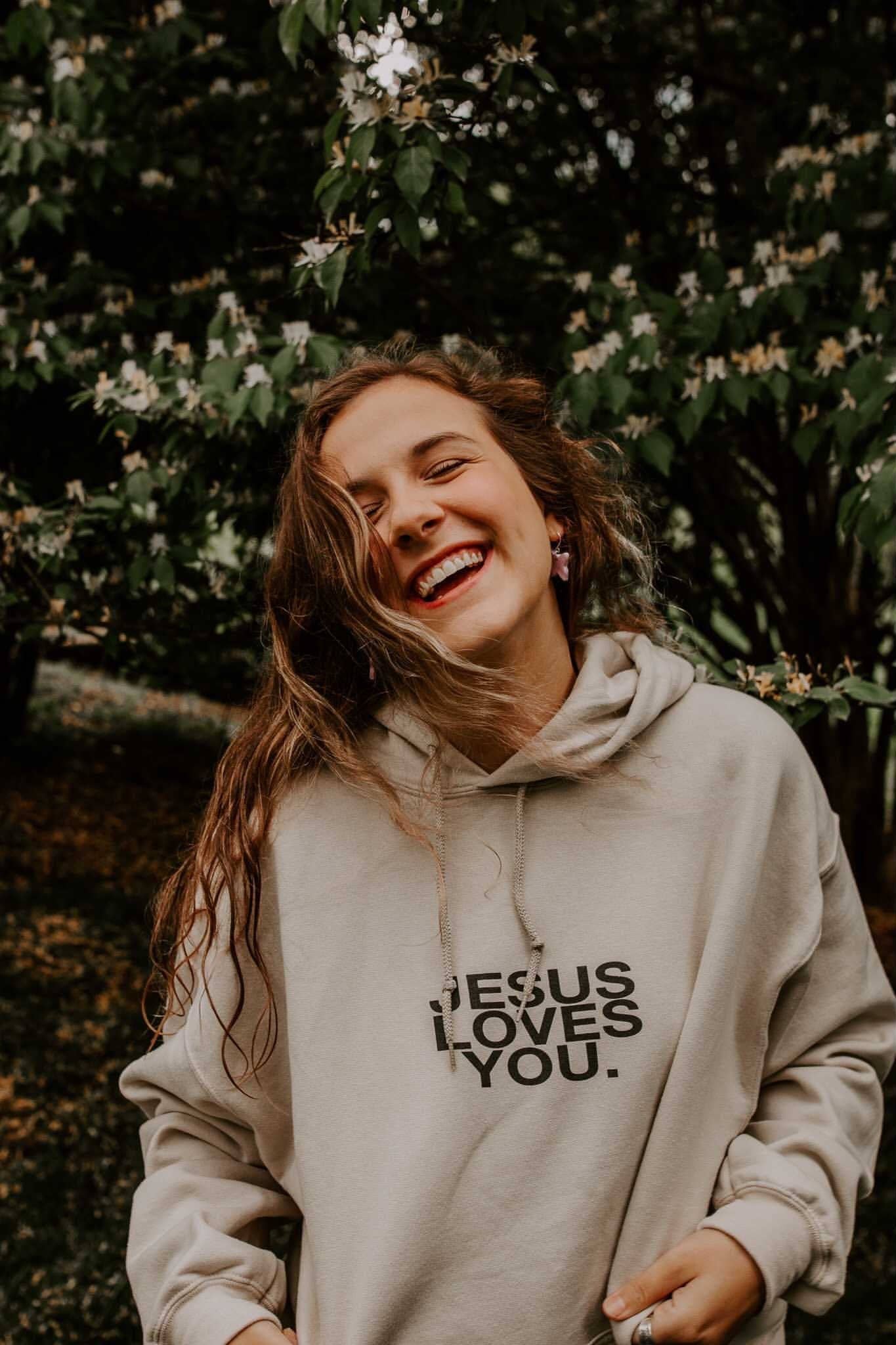 Jesus Loves You Company - Wholesale Hoodie - Unisex - "Check Front" Sand Premium Hoodie0